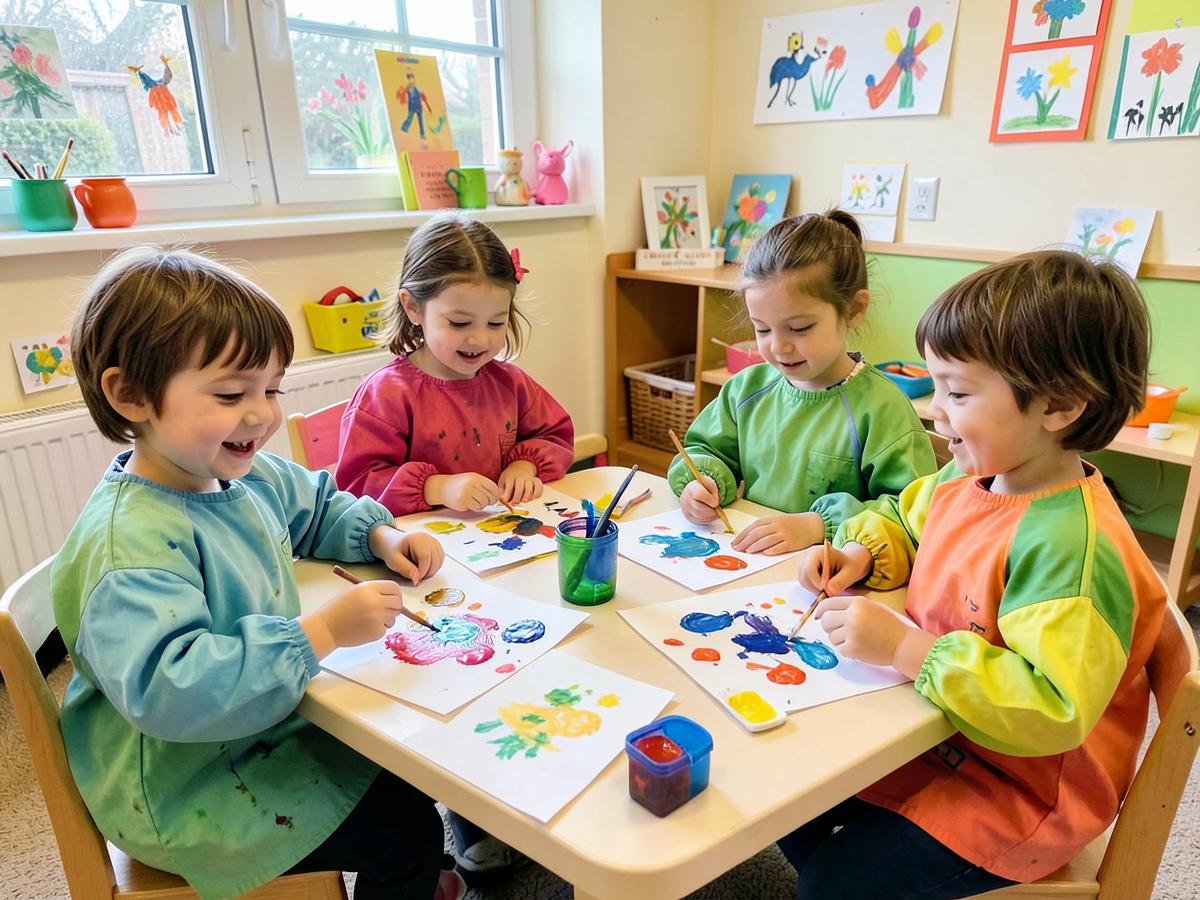 Demo photo: children painting at a craft table