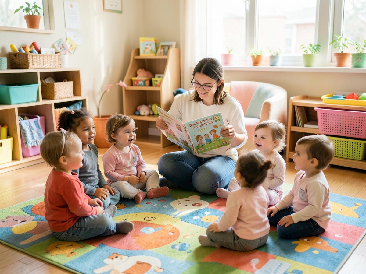 Demo photo: story time on a colourful rug